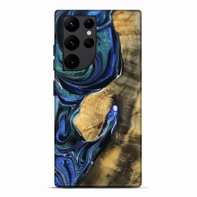 Galaxy S22 Ultra Wood Live Edge Phone Case - Dortha (Blue, 778777) Anti Oil Film