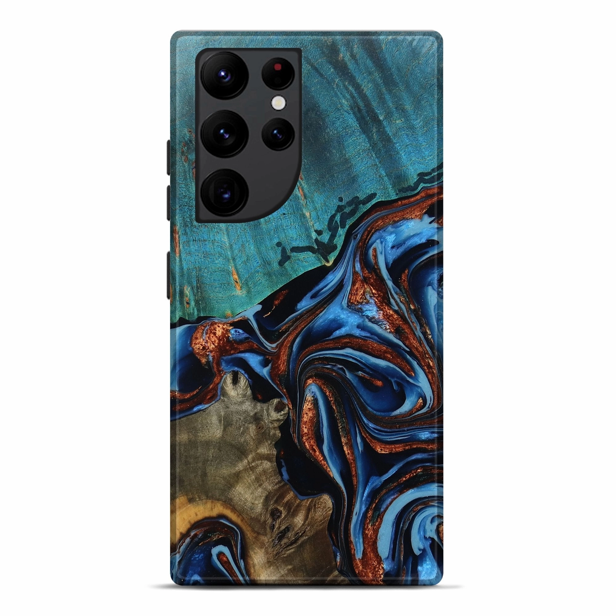 Galaxy S22 Ultra Wood Live Edge Phone Case - Elza (Teal & Gold, 777401) Soft Edge