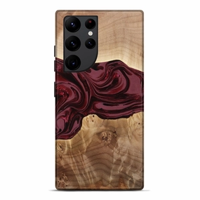 Galaxy S22 Ultra Wood Live Edge Phone Case - Estelle (Red, 779178) Fingerprint Resistant