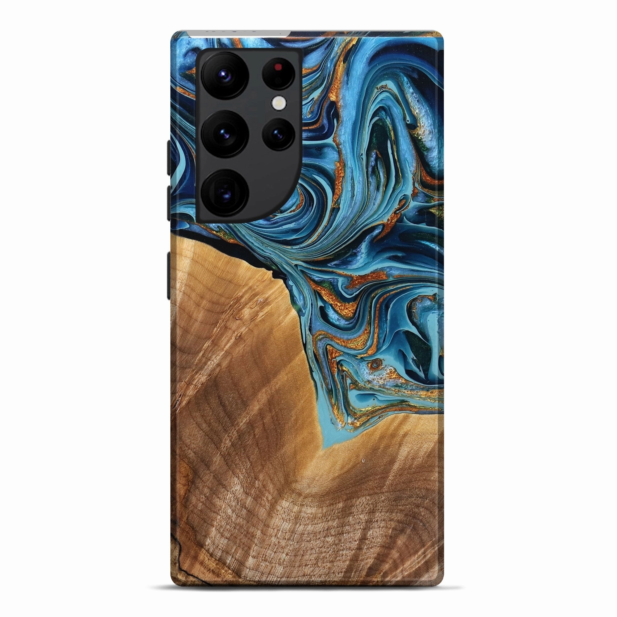 Shock Absorbing Galaxy S22 Ultra Wood Live Edge Phone Case - Jeremie (Teal & Gold, 778152)