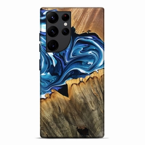 Anti Scratch Shield Anti Finger Stain Galaxy S22 Ultra Wood Live Edge Phone Case - Johnie (Blue, 777391)