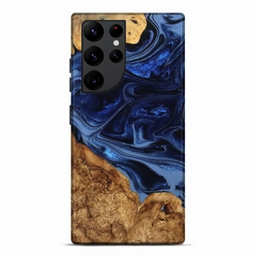 Galaxy S22 Ultra Wood Live Edge Phone Case - Johnny (Blue, 777813) Anti Oil Film Anti Spy