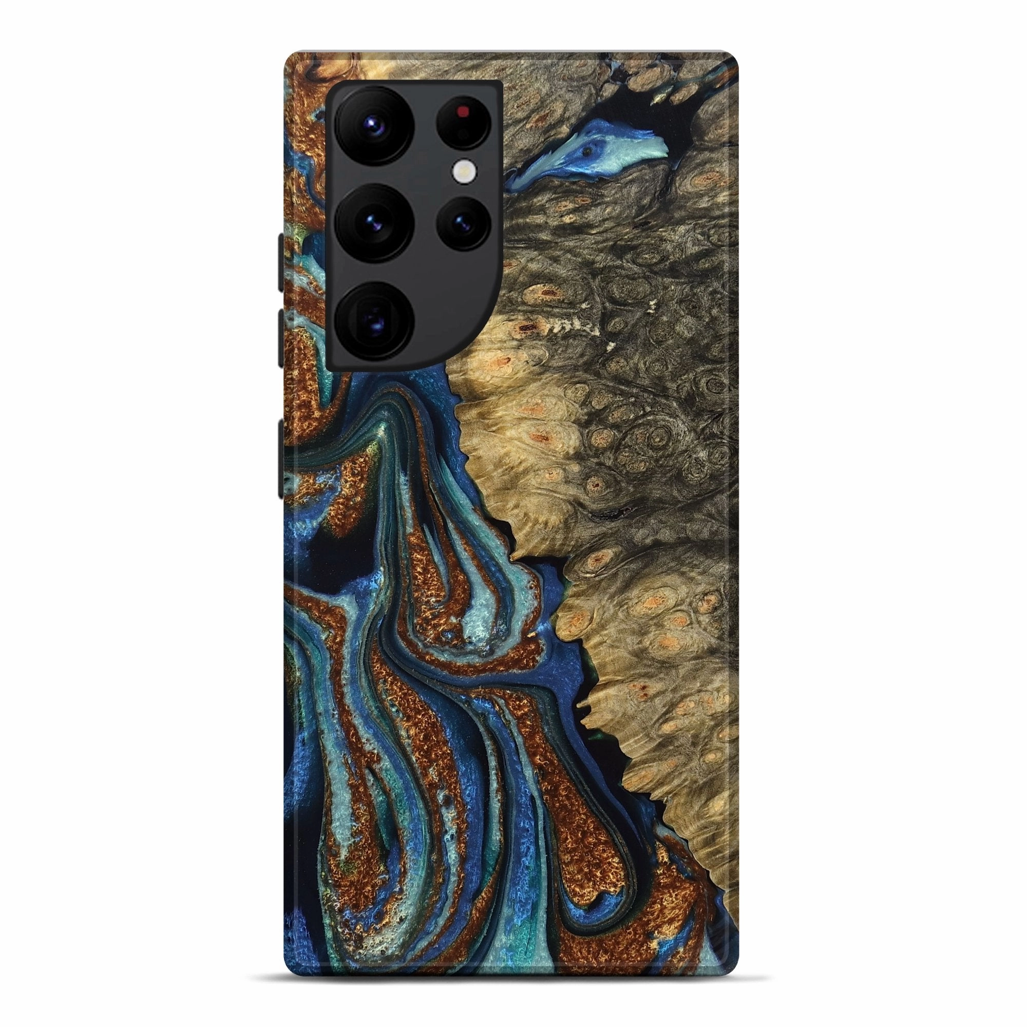 Galaxy S22 Ultra Wood Live Edge Phone Case - Joseph (Teal & Gold, 776865) Smooth Surface Anti Scratch Coating