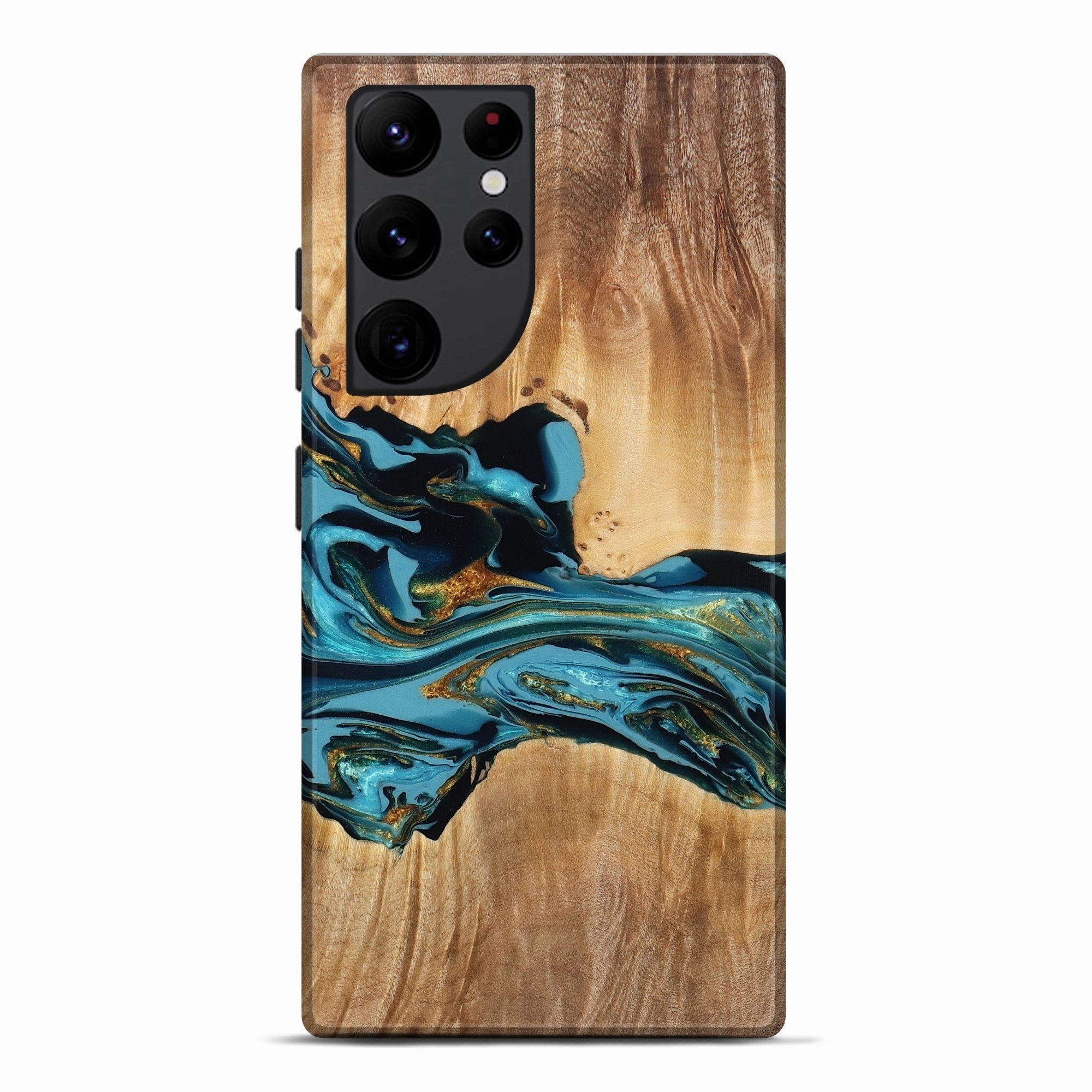 Galaxy S22 Ultra Wood Live Edge Phone Case - Kyan (Teal & Gold, 779005) Shock Guard