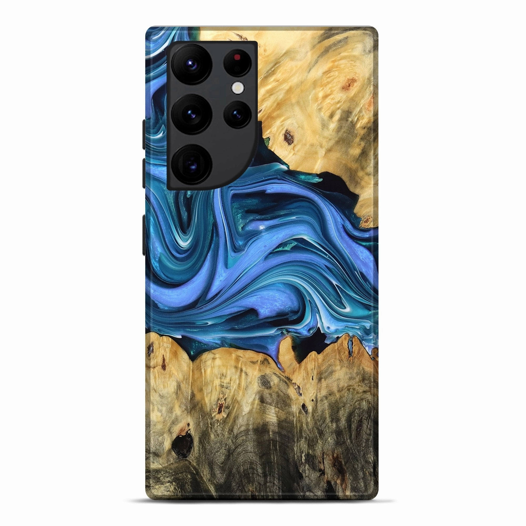 Anti Scratch Screen Fingerprint Repellent Galaxy S22 Ultra Wood Live Edge Phone Case - Lisa (Blue, 768265)