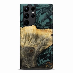 Anti Fingerprint Screen Galaxy S22 Ultra Wood Live Edge Phone Case - Louise (Green, 782002)