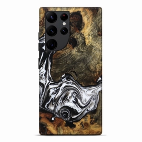 Shock Absorbing Smooth Touch Film Galaxy S22 Ultra Wood Live Edge Phone Case - Luke (Black & White, 772929)