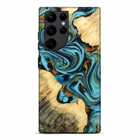 Edge to Edge Protection Galaxy S22 Ultra Wood Live Edge Phone Case - Lynne (Teal & Gold, 775613)