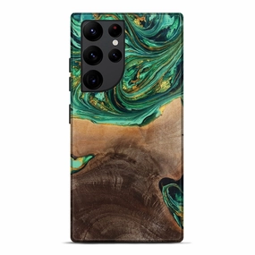 Rounded Edges Ultra Slim Protector Galaxy S22 Ultra Wood Live Edge Phone Case - Maegan (Green, 773697)