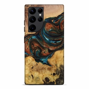 Galaxy S22 Ultra Wood Live Edge Phone Case - Marie (Teal & Gold, 772948) Dustproof Cover
