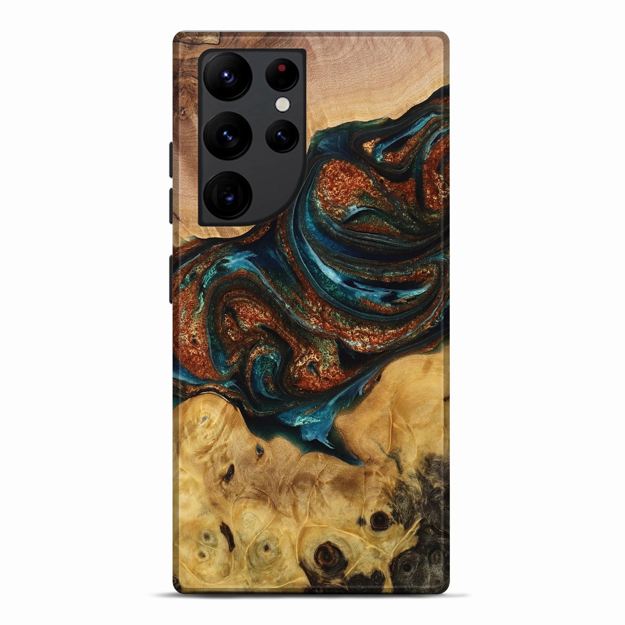 Galaxy S22 Ultra Wood Live Edge Phone Case - Marie (Teal & Gold, 772948) Dustproof Cover