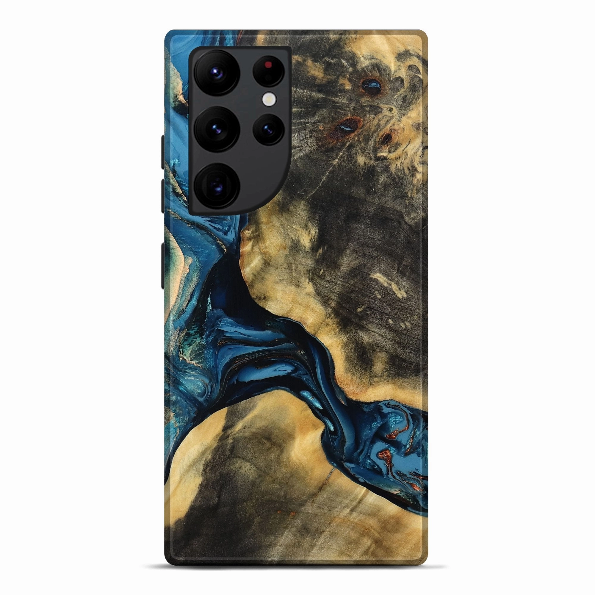 Anti Oil Film Anti Finger Smudge Galaxy S22 Ultra Wood Live Edge Phone Case - Mohamed (Teal & Gold, 780321)