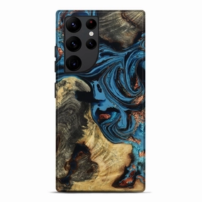 Galaxy S22 Ultra Wood Live Edge Phone Case - Nelle (Teal & Gold, 780324) Anti Spy