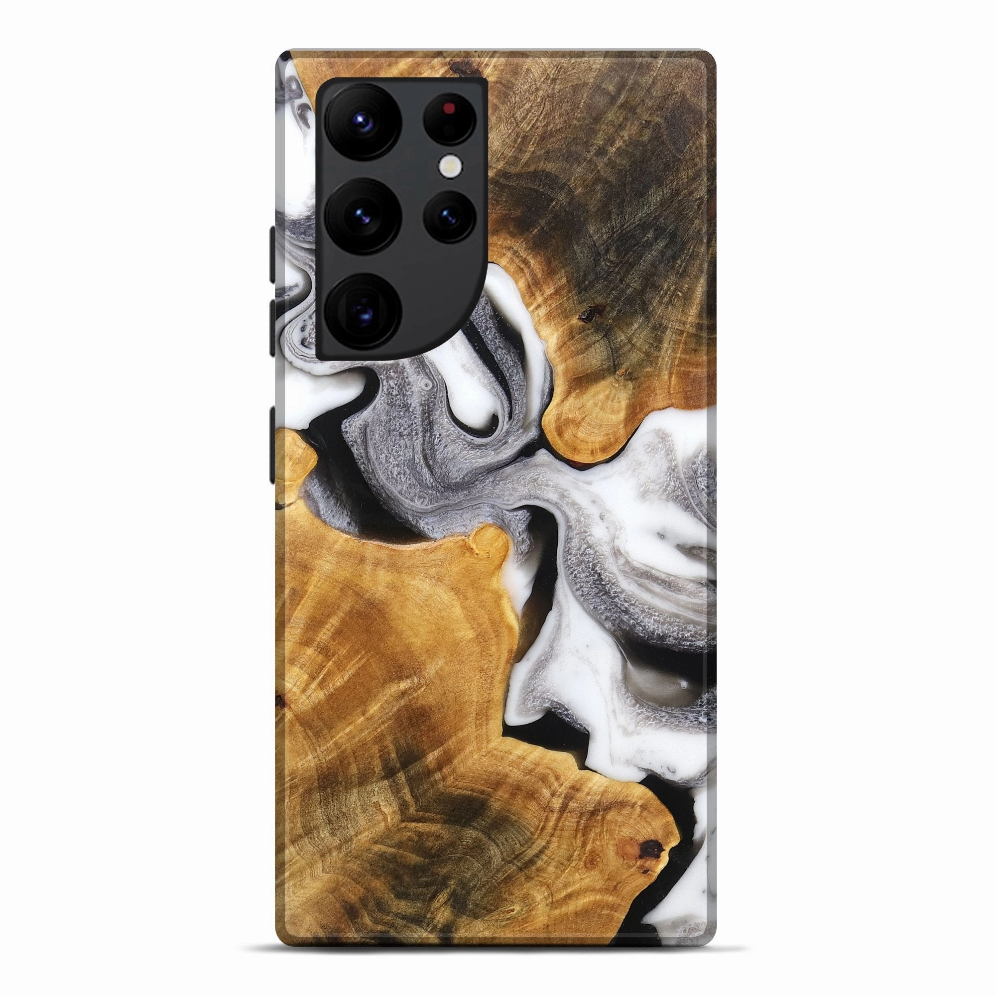 Shockproof Grip Friendly Galaxy S22 Ultra Wood Live Edge Phone Case - Perley (Black & White, 776884)