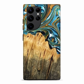 Galaxy S22 Ultra Wood Live Edge Phone Case - Rusty (Teal & Gold, 775199) Anti Finger Smudge Film Easy Installation