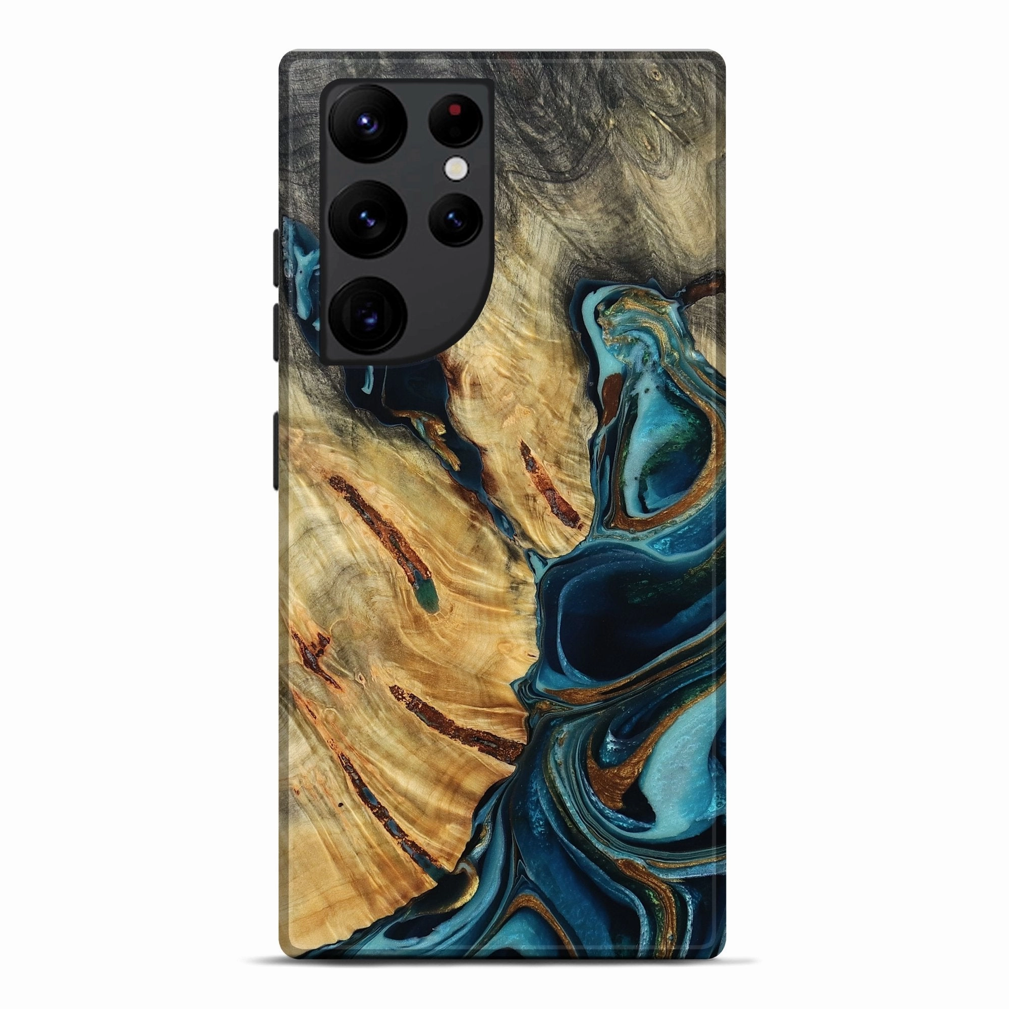 Galaxy S22 Ultra Wood Live Edge Phone Case - Shemar (Teal & Gold, 780327) Anti Reflection Screen Anti Finger Smudge Film