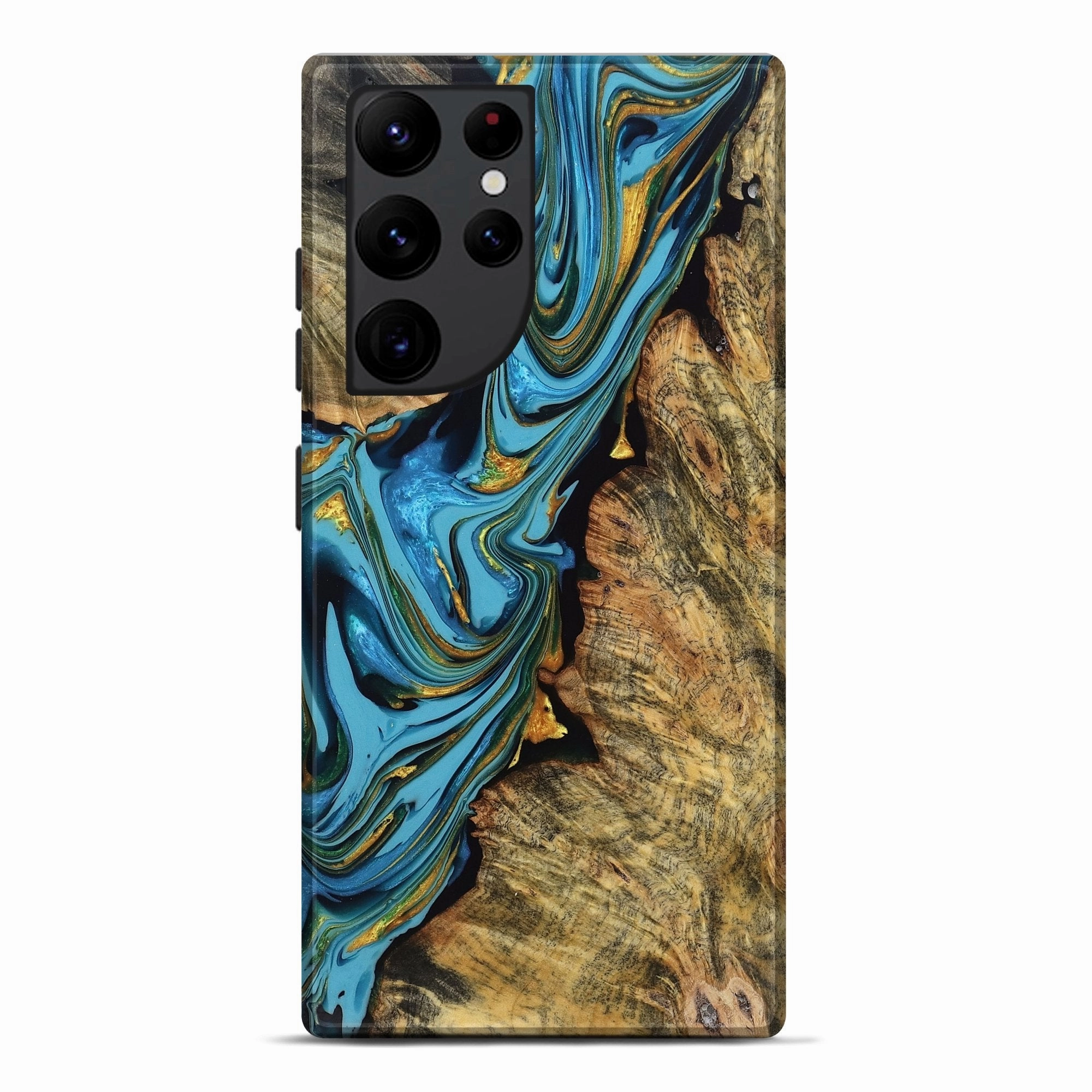 Galaxy S22 Ultra Wood Live Edge Phone Case - Zuri (Teal & Gold, 774599) Bubble Free Anti Reflection