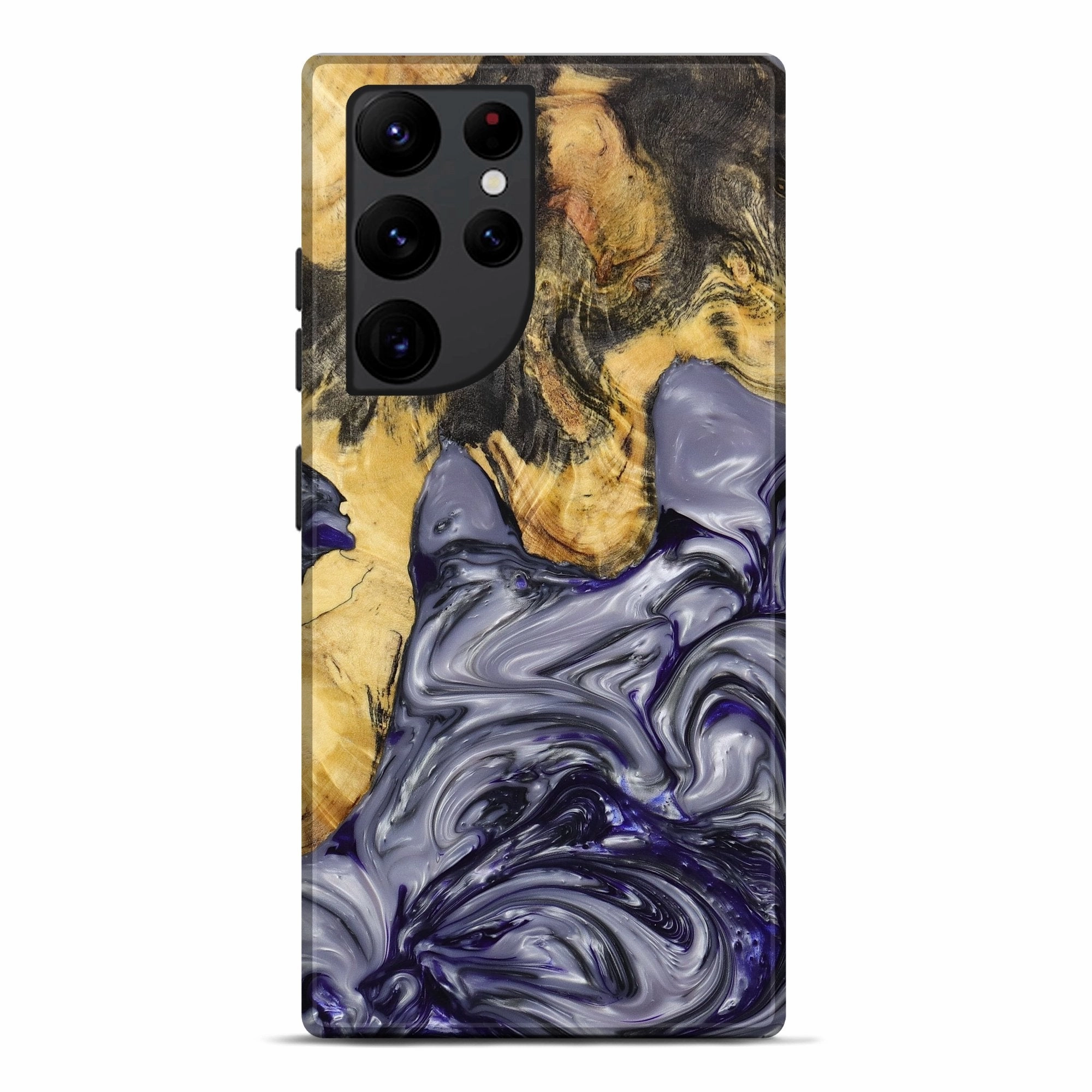 Galaxy S22 Ultra Wood Resin Live Edge Phone Case - Sasha (Black & White, 650799) Shock Absorbing Anti Finger Streak