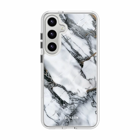Anti Finger Smear Edge Protection Galaxy S23 Halo Magsafe Cute Phone Case - White Marble