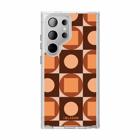 Privacy Screen Grip Friendly Galaxy S23 Ultra Halo Magsafe Cute Phone Case - Brown Retro Geometric