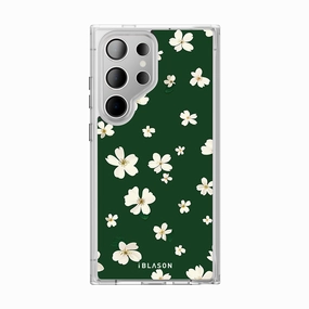 Galaxy S23 Ultra Halo Magsafe Cute Phone Case - Green Daisies Soft Edge Raised Edges