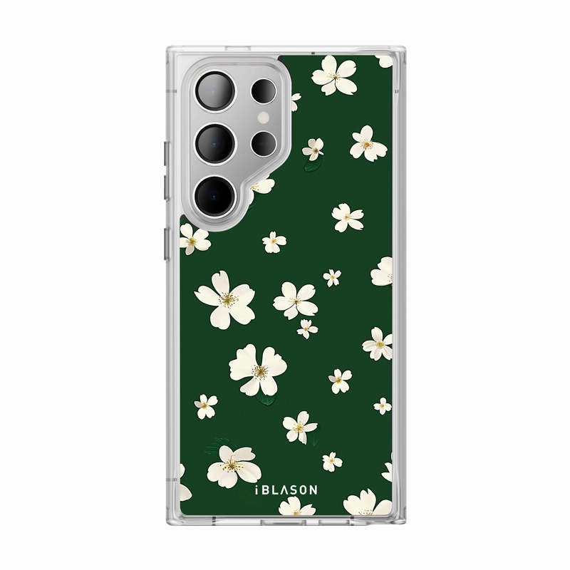 Galaxy S23 Ultra Halo Magsafe Cute Phone Case - Green Daisies Soft Edge Raised Edges