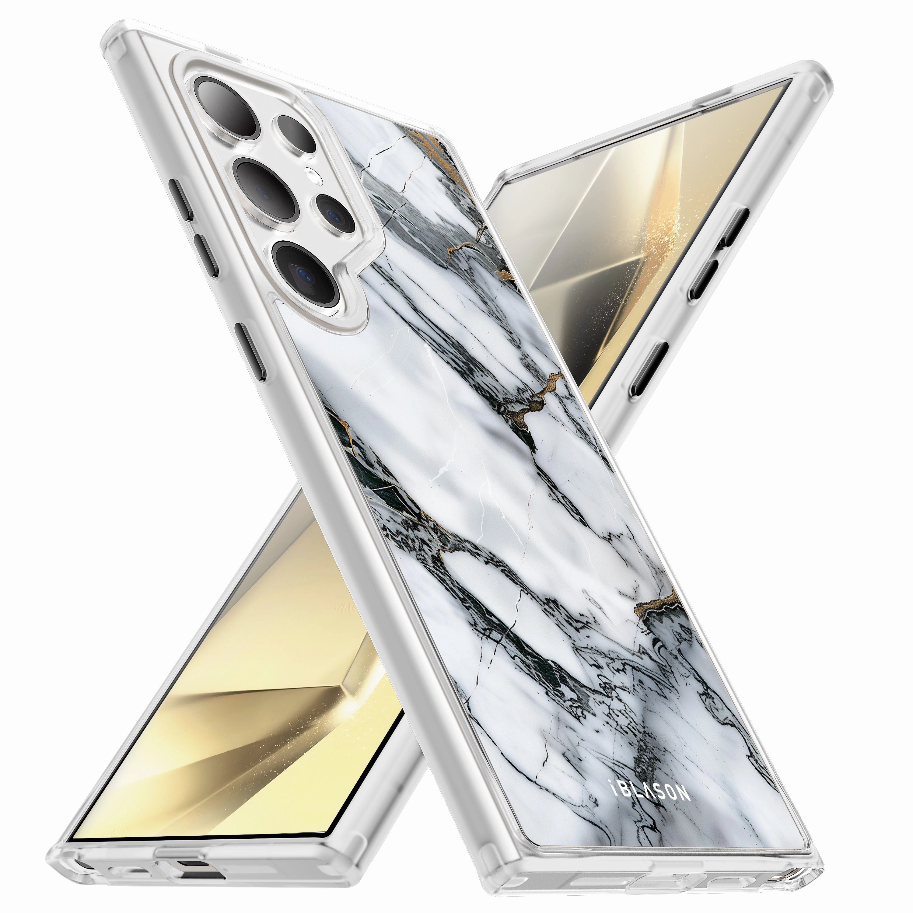 Anti Finger Mark Galaxy S23 Ultra Halo Magsafe Cute Phone Case - White Marble