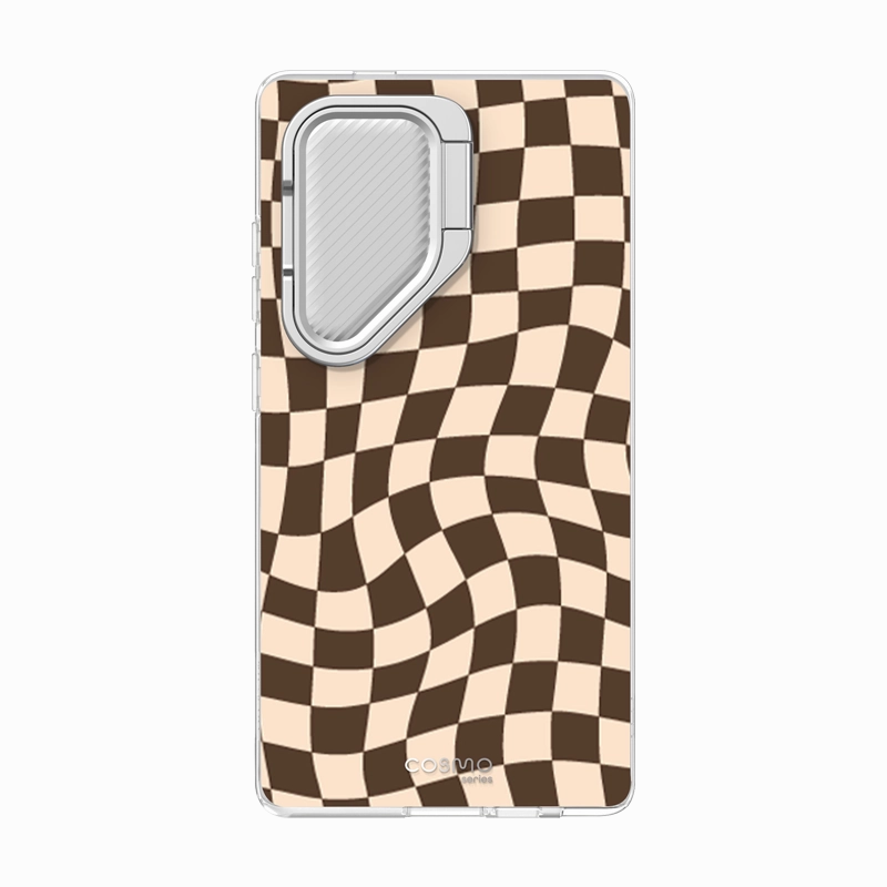 Galaxy S24 Ultra Cosmo Cute Phone Case - Brown Checkers Smooth Touch Film Anti Reflection Coating