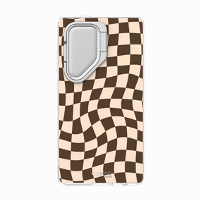 Galaxy S24 Ultra Cosmo Cute Phone Case - Brown Checkers Smooth Touch Film Anti Reflection Coating