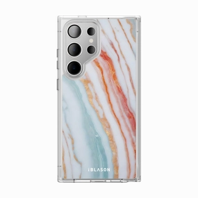 Galaxy S24 Ultra Halo Magsafe Cute Phone Case - Marble Rainbow HD Screen Protector