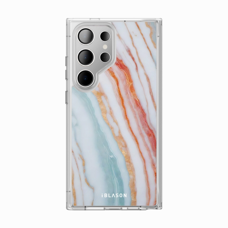 Galaxy S24 Ultra Halo Magsafe Cute Phone Case - Marble Rainbow HD Screen Protector