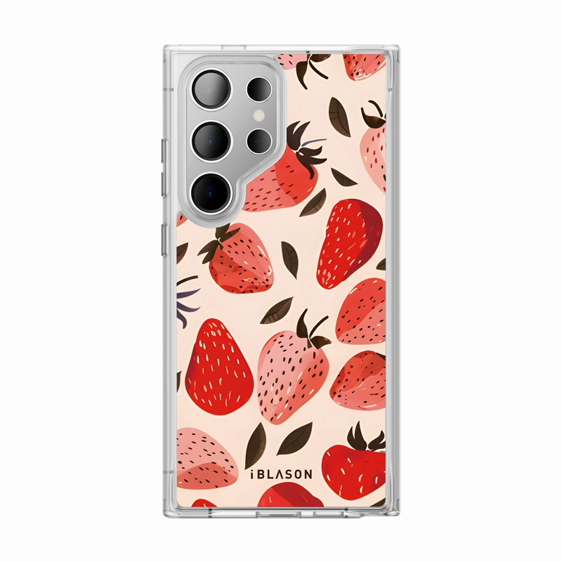 Fingerprint Resistant Coating Anti Fog Galaxy S24 Ultra Halo Magsafe Cute Phone Case - Strawberries