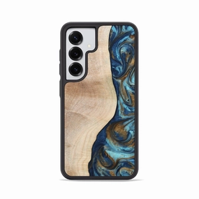 Galaxy S25 Wood Phone Case - Alexus (Teal & Gold, 775868) Anti Yellowing Screen