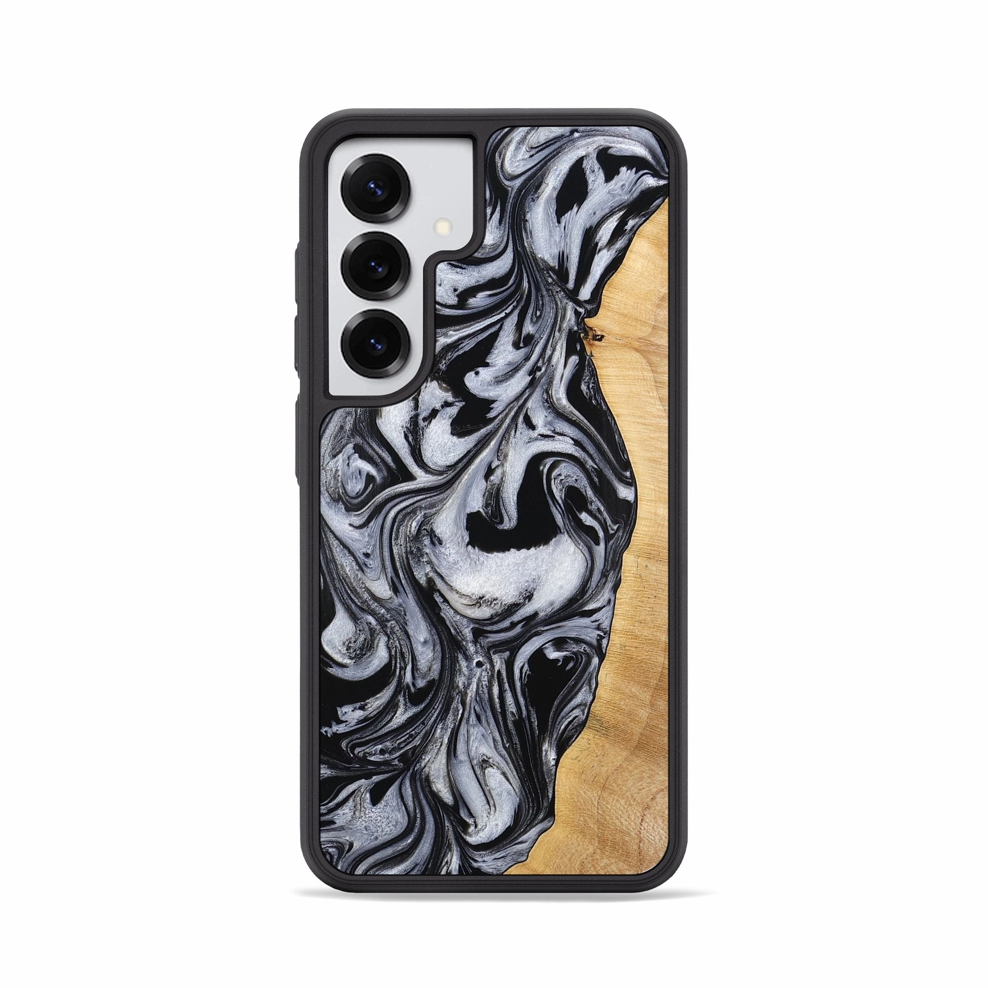 Galaxy S25 Wood Phone Case - Alina (Black & White, 773643) Tempered Screen Protector Fingerprint Resistant Screen