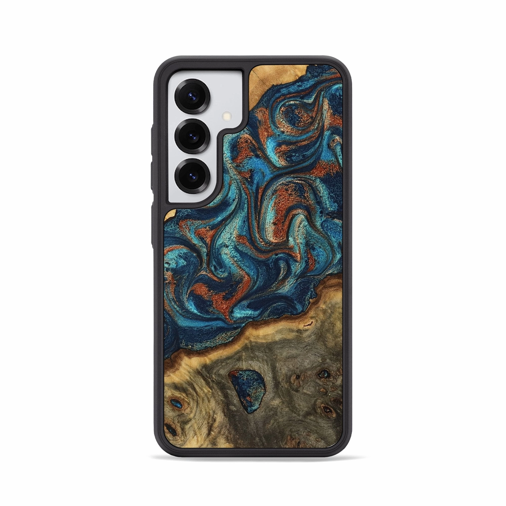 Galaxy S25 Wood Phone Case - Amyra (Teal & Gold, 778802) Ultra Clear