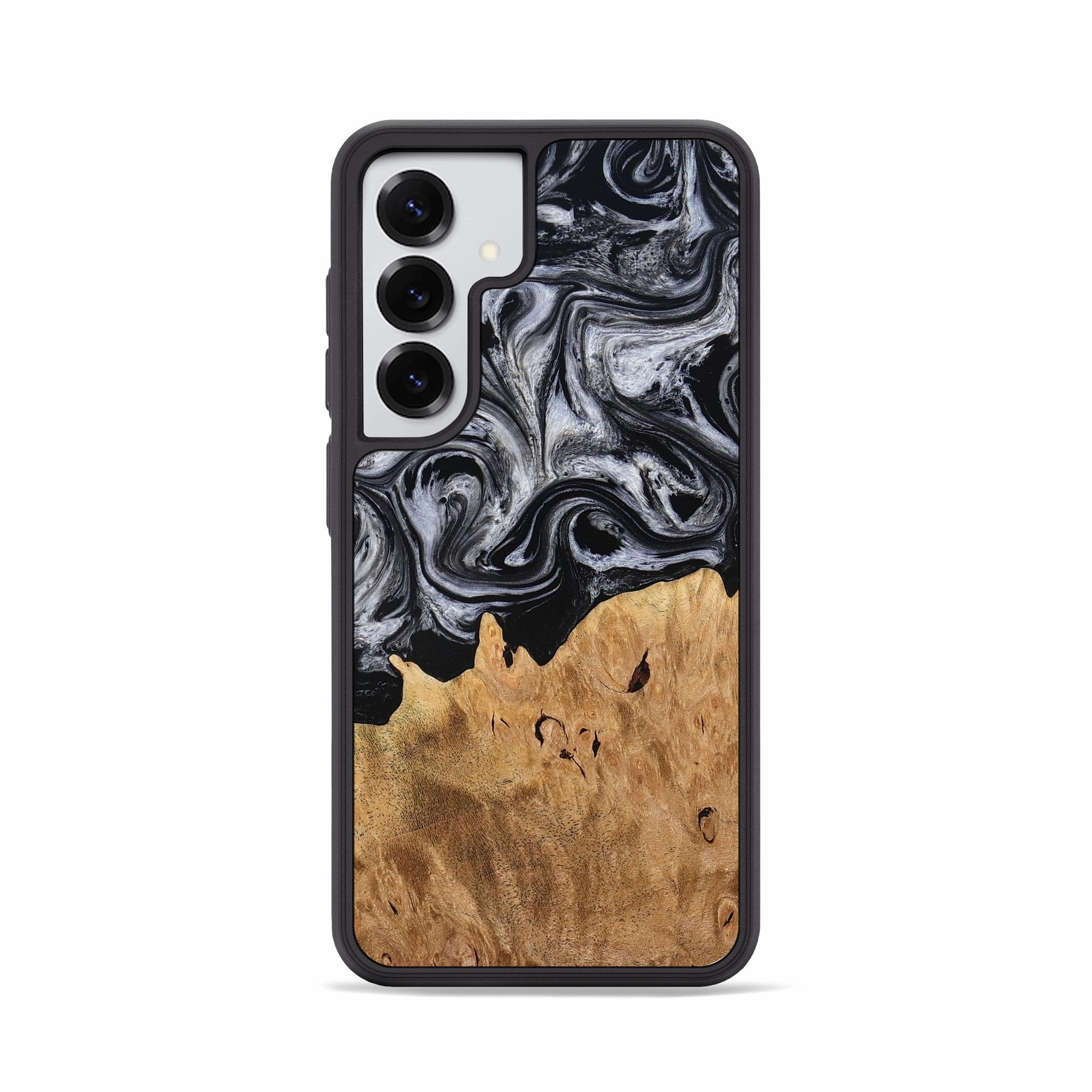 Ultra Slim Protector Scratch Resistant Glass Galaxy S25 Wood Phone Case - Angus (Black & White, 778562)