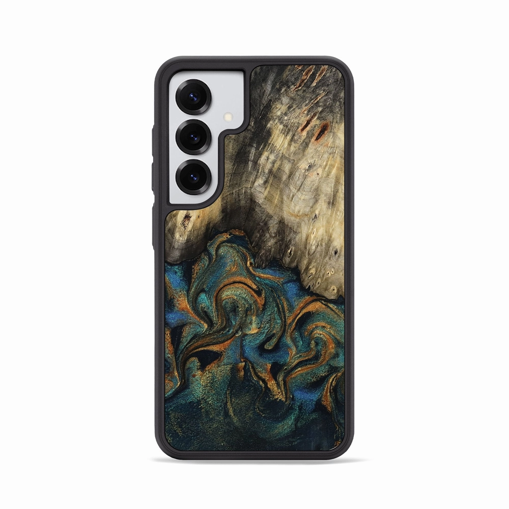 Crystal Clear Galaxy S25 Wood Phone Case - Ayden (Teal & Gold, 772163)