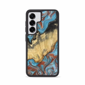 Rounded Edges Galaxy S25 Wood Phone Case - Clemmie (Teal & Gold, 781340)