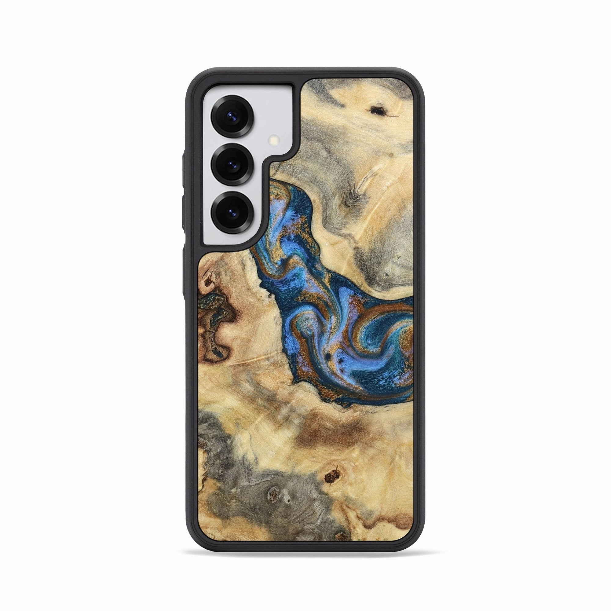 Galaxy S25 Wood Phone Case - Contina (Teal & Gold, 780985) Smooth Touch Bubble Free Screen