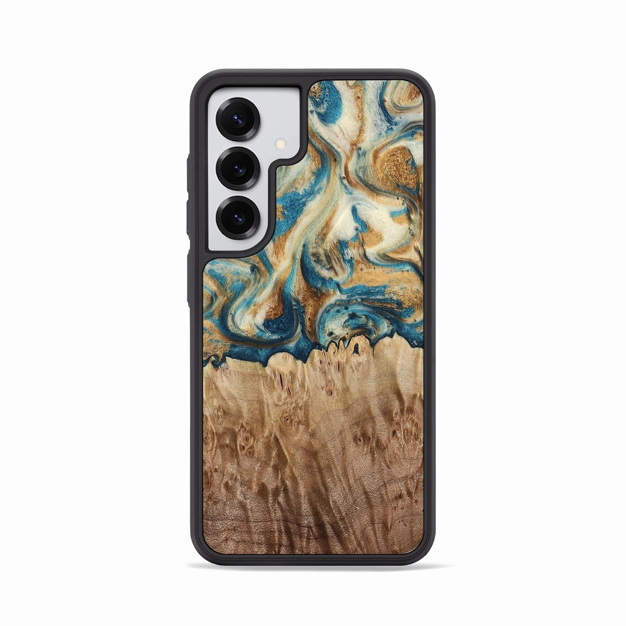 Galaxy S25 Wood Phone Case - Cristal (Teal & Gold, 778545) Scratch Resistant Glass Privacy Screen