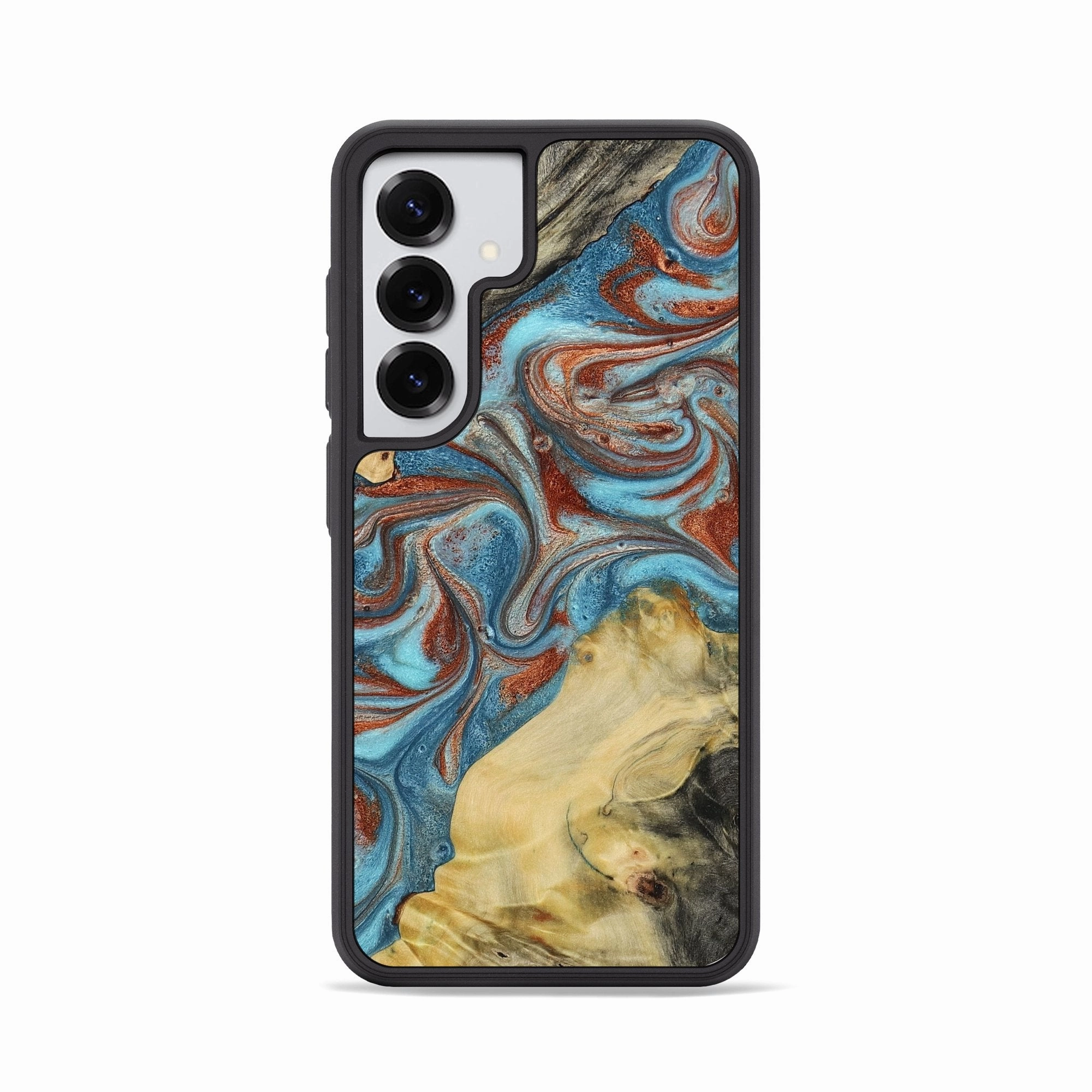 Galaxy S25 Wood Phone Case - Finis (Teal & Gold, 772530) Tempered Screen Protector