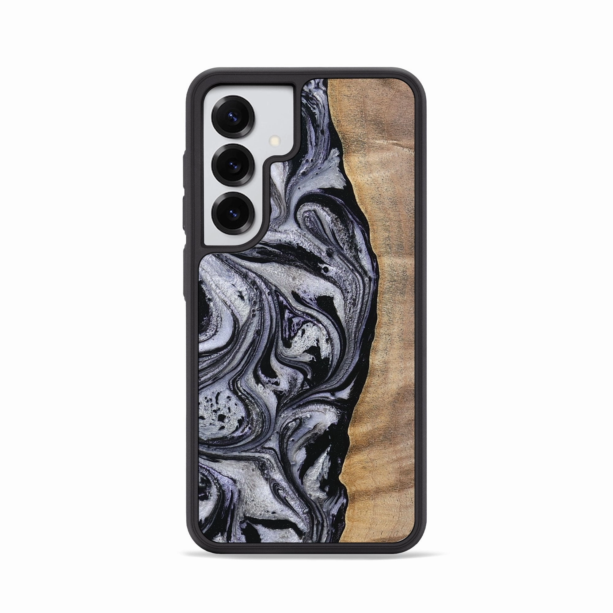 Galaxy S25 Wood Phone Case - Fisher (Black & White, 770239) Anti Fingerprint Film Easy Apply