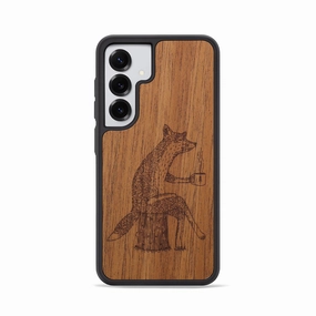 Galaxy S25 Wood Phone Case - Fox - Mahogany (Curated) Tempered Screen Protector Scratch Resistant Glass