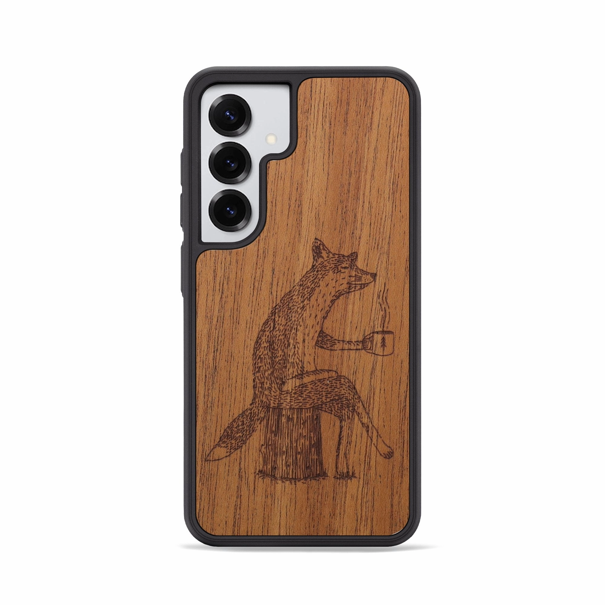 Galaxy S25 Wood Phone Case - Fox - Mahogany (Curated) Tempered Screen Protector Scratch Resistant Glass