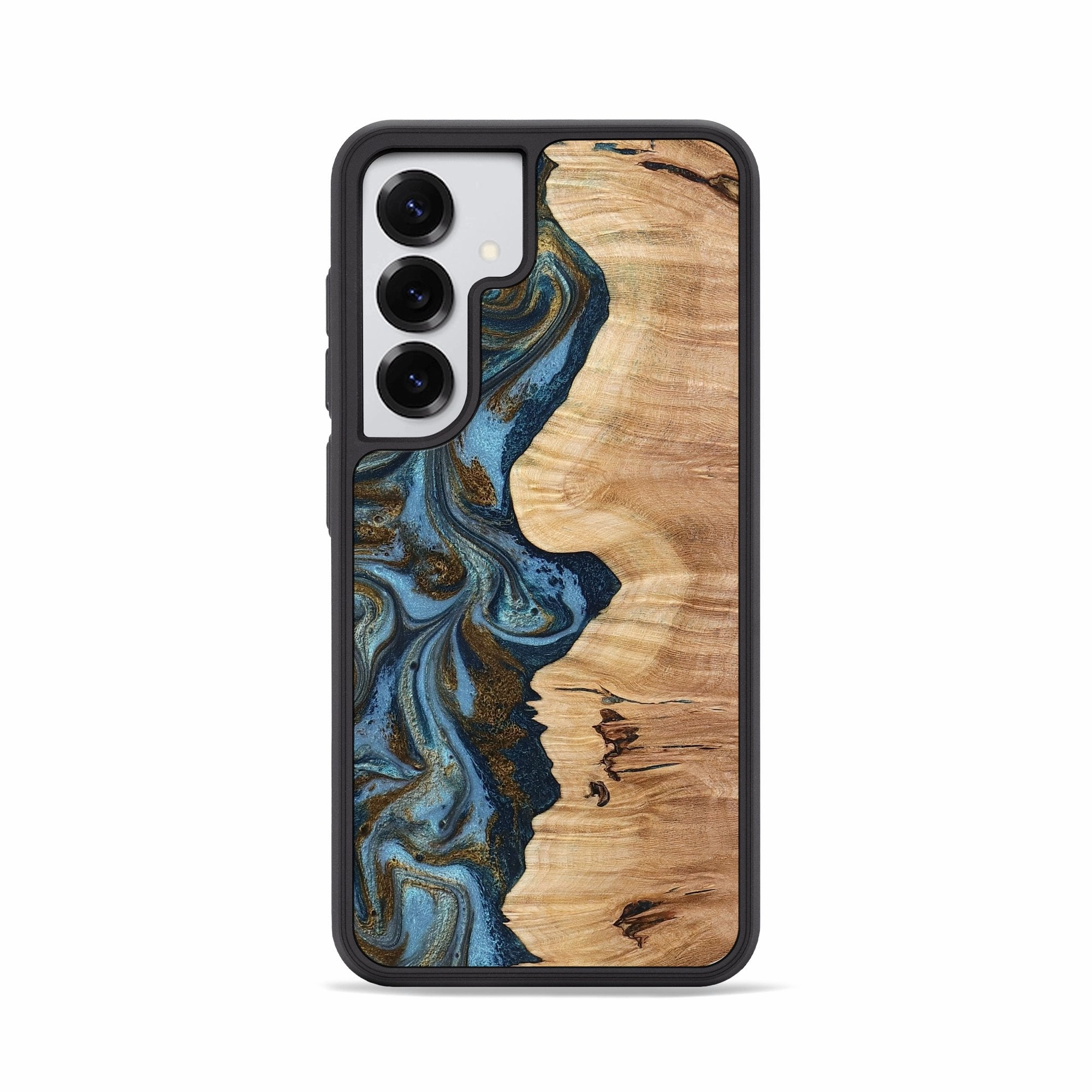 Anti Blue Light Galaxy S25 Wood Phone Case - Gustavo (Teal & Gold, 775840)