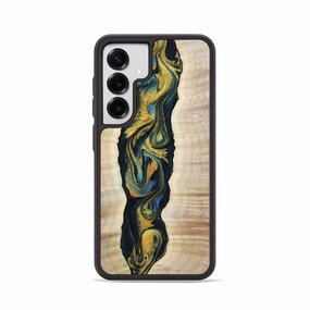 Anti Finger Mark Film Screen Defense Galaxy S25 Wood Phone Case - Kamila (Teal & Gold, 778290)