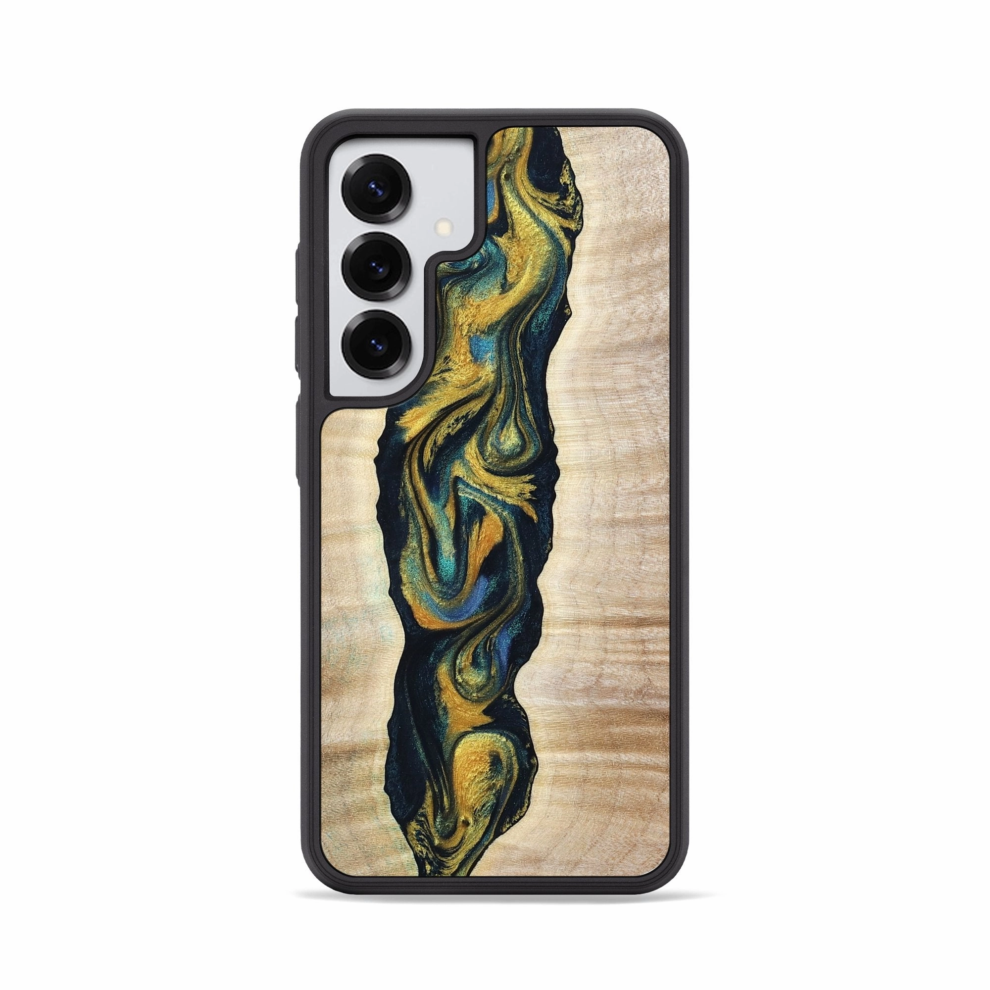 Anti Finger Mark Film Screen Defense Galaxy S25 Wood Phone Case - Kamila (Teal & Gold, 778290)