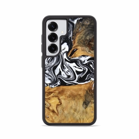 Anti Fingerprint Shield Scratch Resistant Galaxy S25 Wood Phone Case - Laisha (Black & White, 777573)