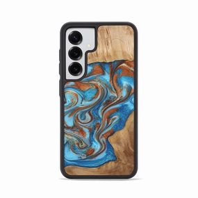 Galaxy S25 Wood Phone Case - Leann (Teal & Gold, 772695) Fingerprint Resistant Screen