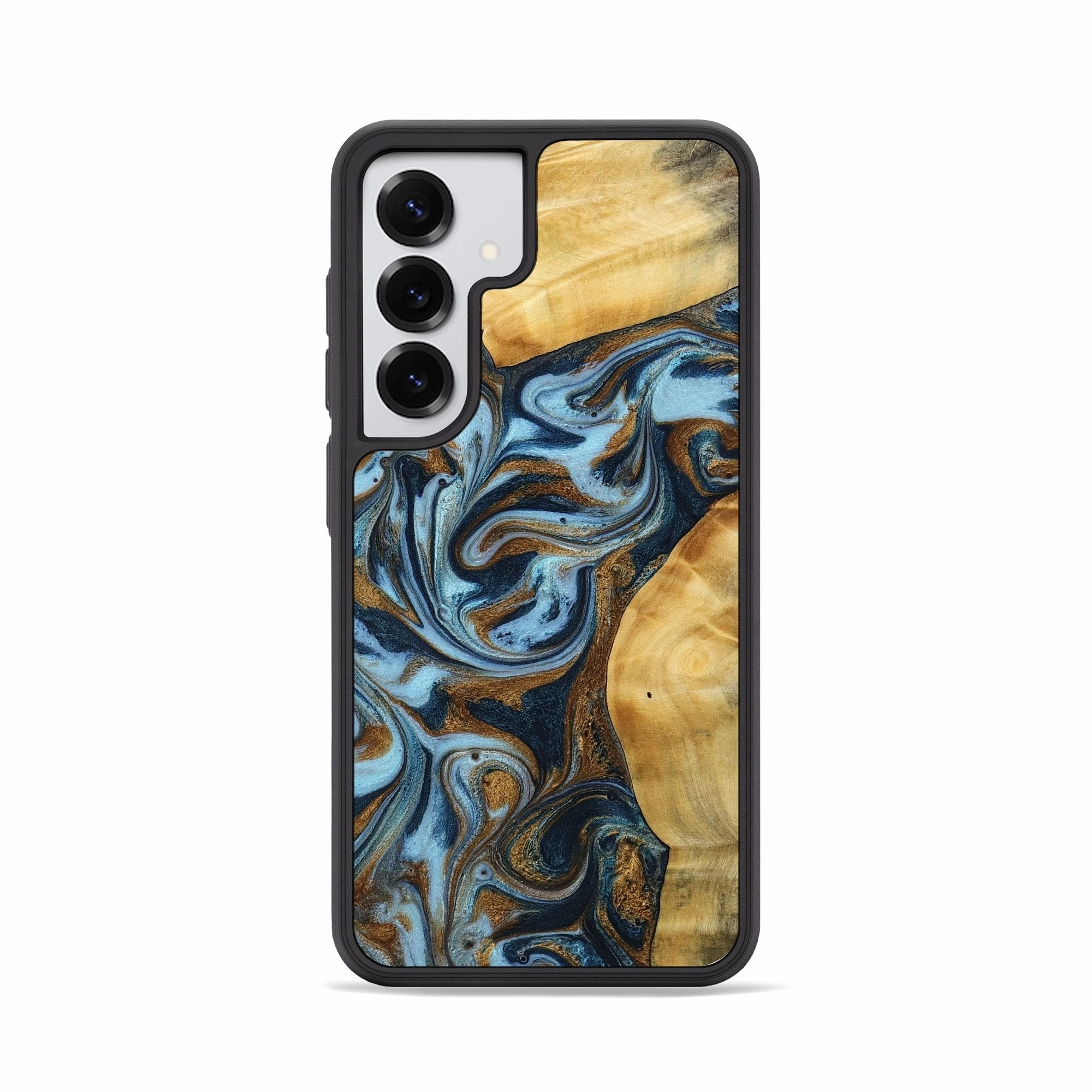 Galaxy S25 Wood Phone Case - Luvenia (Teal & Gold, 772350) Anti Static Anti Finger Smudge